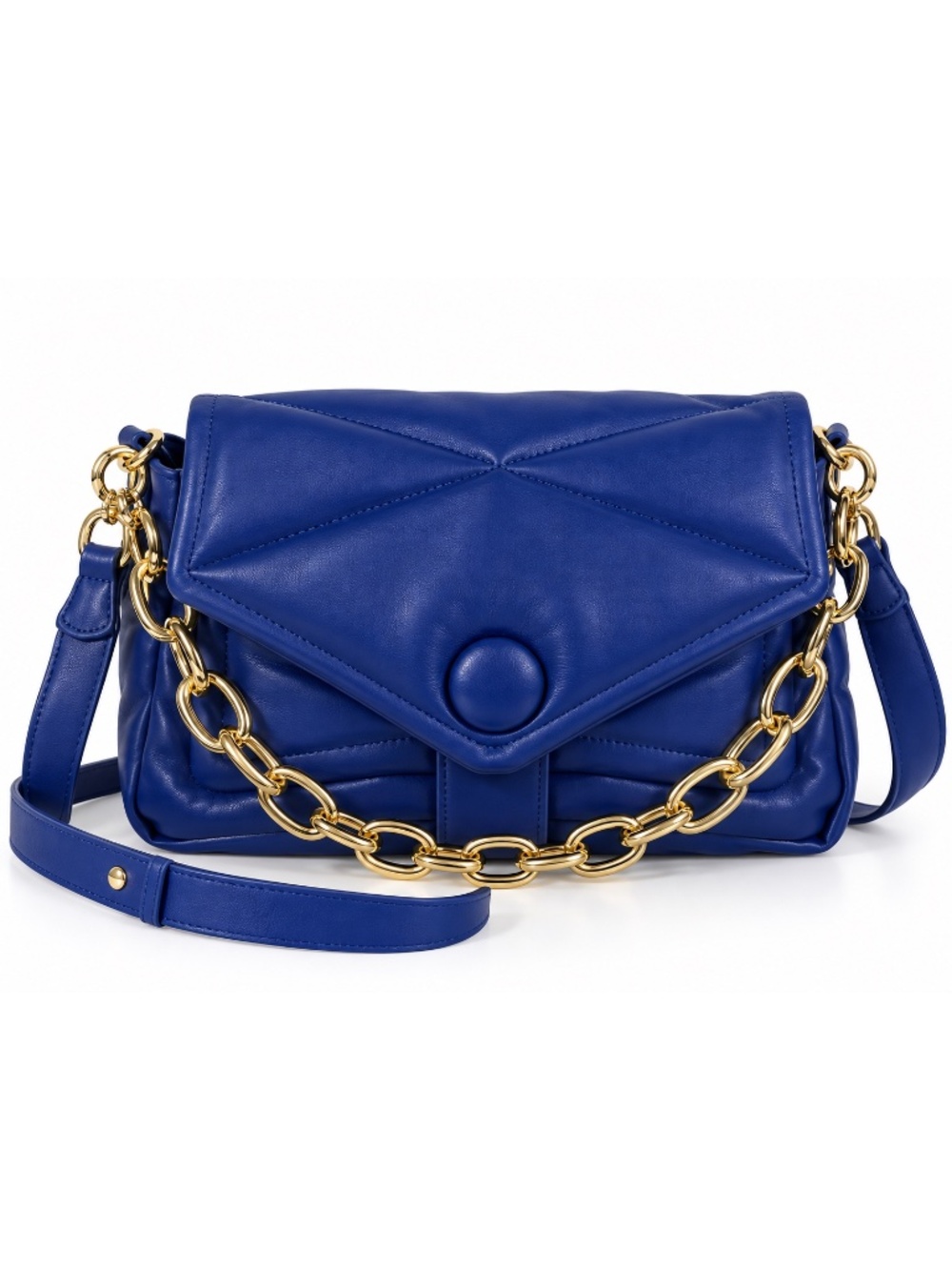 House of Want Cobalt Blue Vegan Leather Puffer Crossbody Shoulder Bag